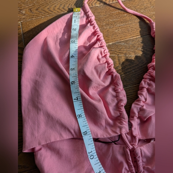 Zara Barbie Pink Cut-out Rushed Halter Mini Dress Womens Size S Cocktail Evening - Picture 11 of 13